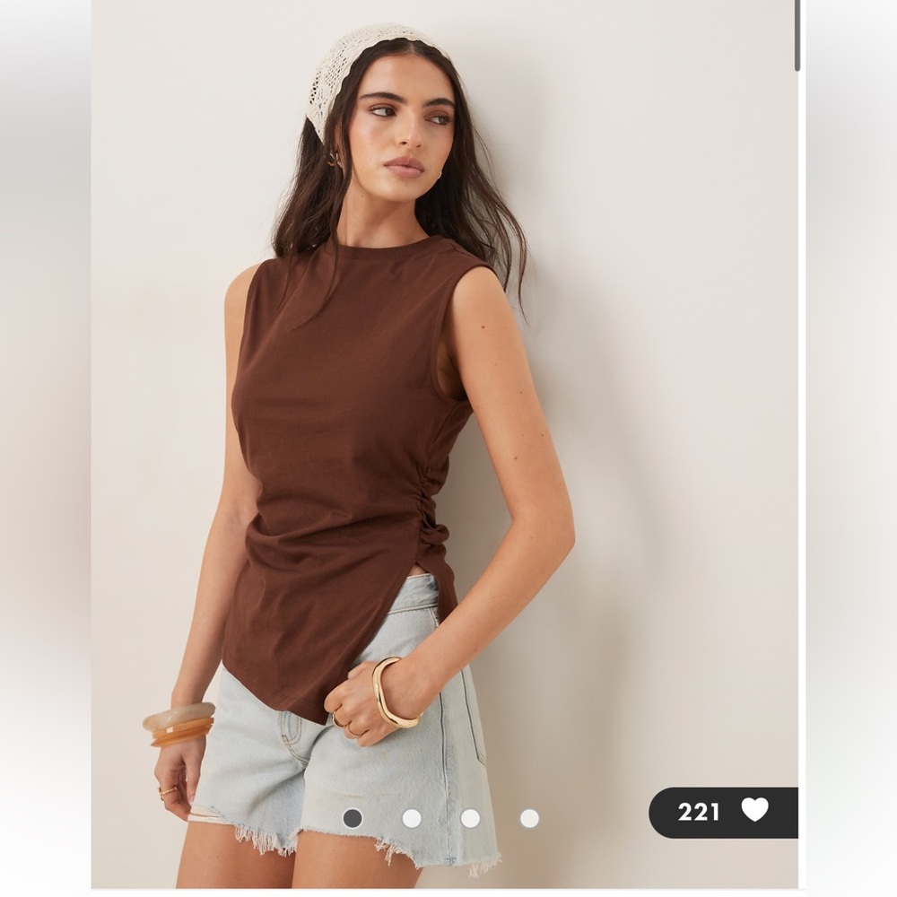 ASOS DESIGN cinched tank top with asymmetric hem in brown XS